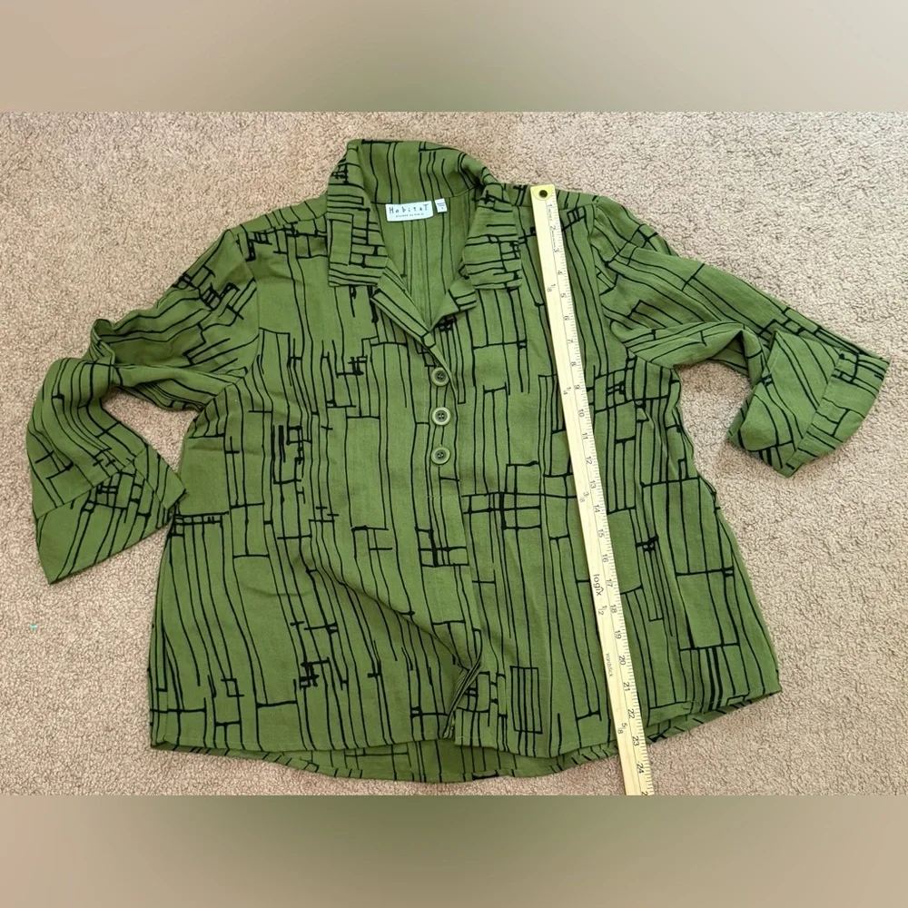 Habital Top Womens Small Green Black Long Sleeve Button Casual Ladies Preppy - Picture 5 of 6